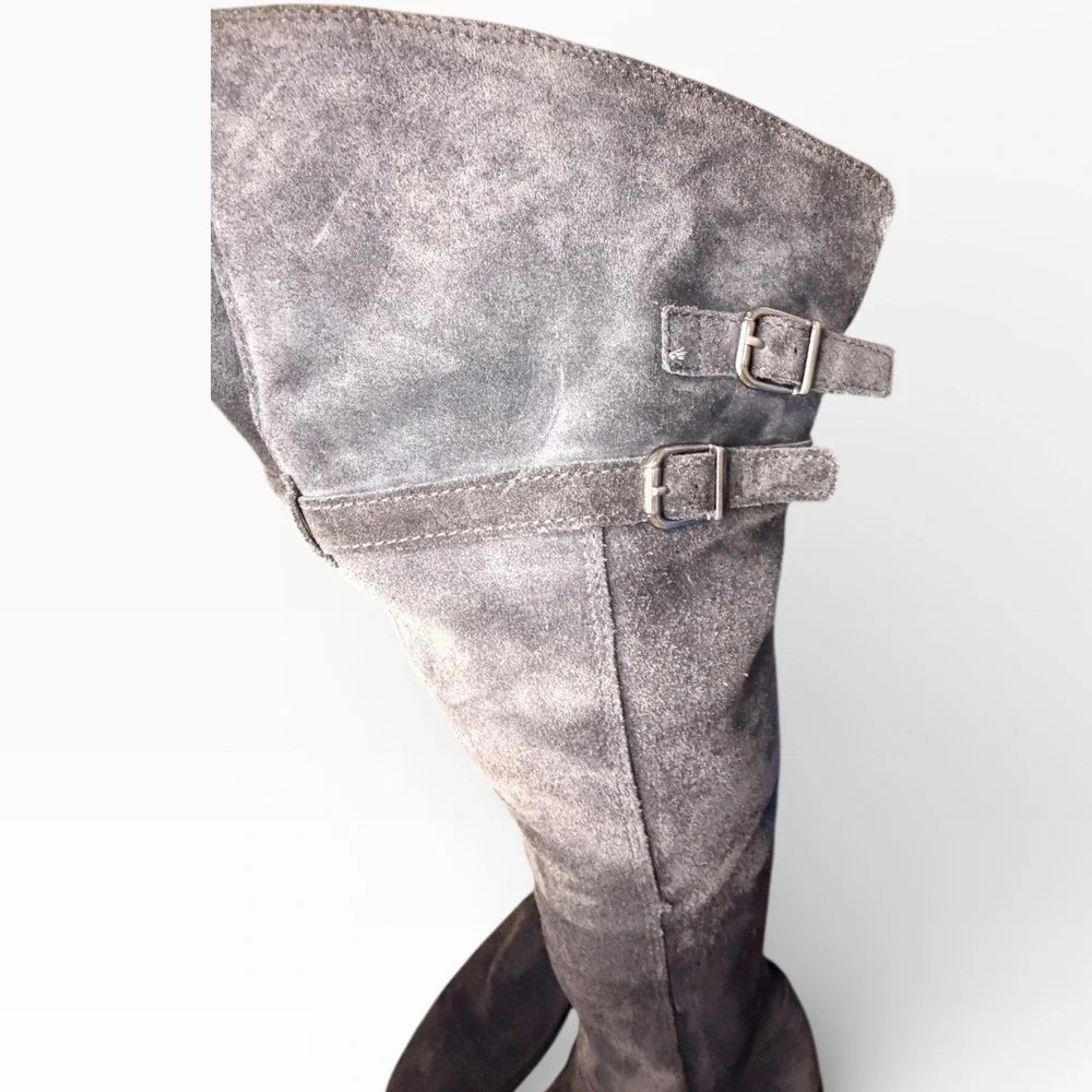 Via Uno Womens Grey Suede Buckle Strap Over The Knee Boots Size 6